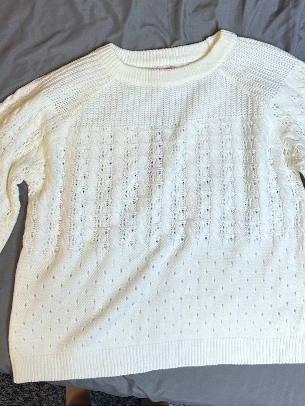 ANDREE BY UNIT Cream Open-Knit Crewneck Sweater